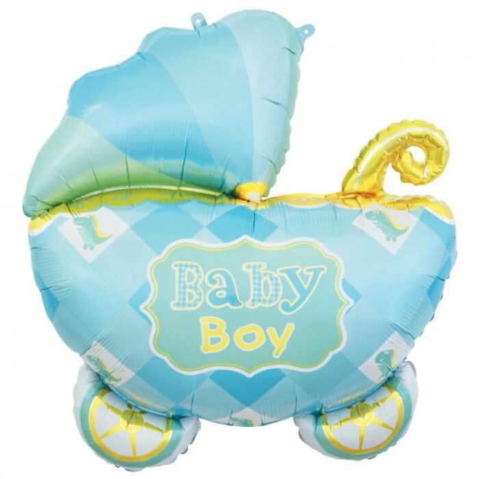 Balon foliowy Wózek niebieski napełniony helem