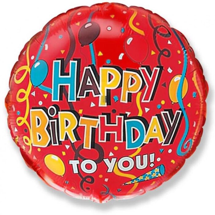 Balon foliowy napełniony helem Happy Birthday – czerwony