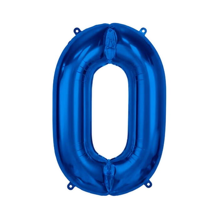 Balon foliowy cyfra 0 niebieska napełniony helem