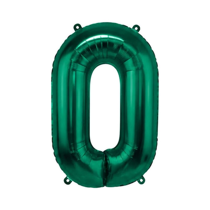 Balon foliowy cyfra 0 zielona napełniony helem